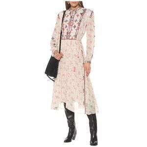 Isabel Marant Etoile Dress 10 Inesia Georgette Midi Floral Embroidered Boho Chic
